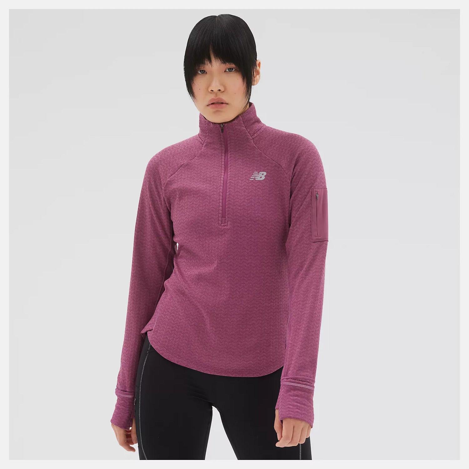 New Balance Felpa con Mezza Zip Heat Grid Donna Ciliegia