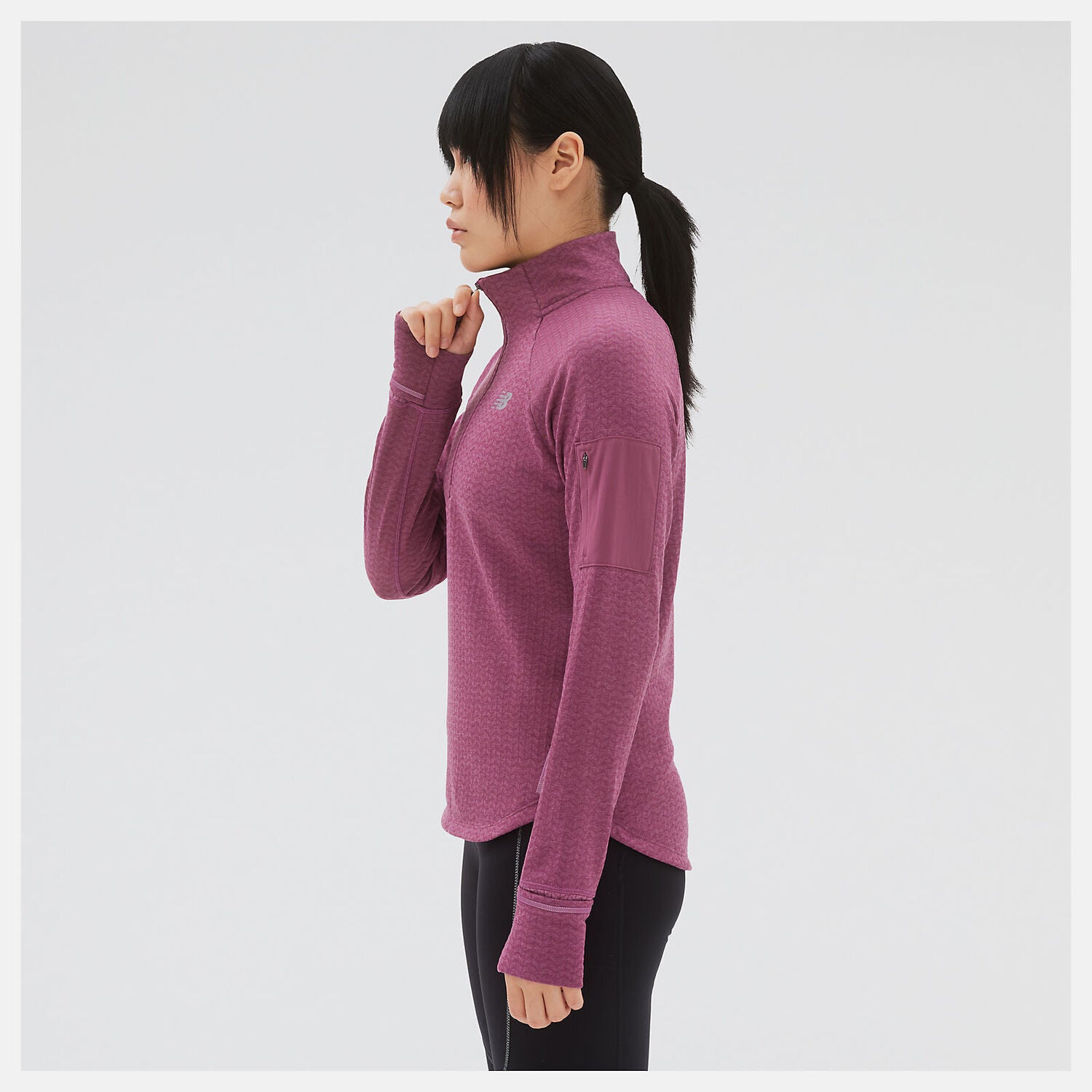 New Balance Felpa con Mezza Zip Heat Grid Donna Ciliegia