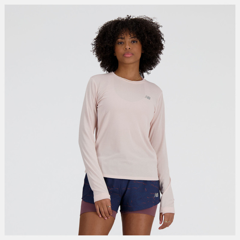 New Balance T-Shirt Manica Lunga Athletics Long Sleeve Donna Quarz Pink Heather